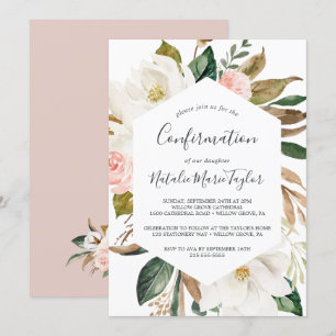 Convite Elegante Magnolia   Confirmação de Blush e Branco