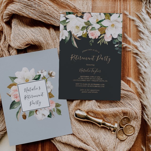 Convite Elegante Magnolia | Festa de Reforma em Preto e Br (Criador carregado)