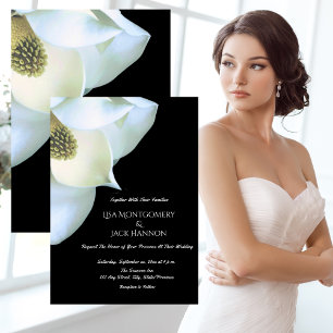 Convite Elegante Magnólia Floral Casamento Preto e Branco