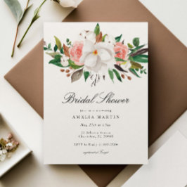 Convite Elegante Magnolia Floral Chá de panela
