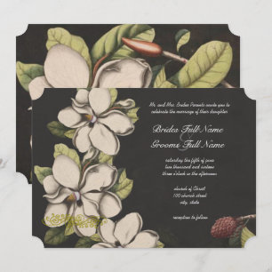 Convite Elegante Magnólia Preta de Floral de Cobre Casamen