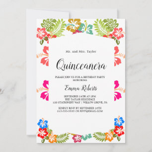 Convite Elegante Magnólia   Quinceañera Branca e Bege