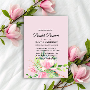 Convite Elegante Magnolia Rosa Chá de panela de Aquarela