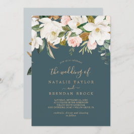 Convite Elegante Magnolia | Teal e White Casamento de