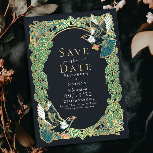 Convite Elegante Magpie Art Nouveau Casamento Salve a Data