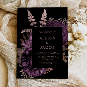 Convite Elegante Mal-humorado Floral Roxo Rosa Dourada Cas