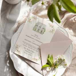 Convite Elegante Mansão em Aquarela Casamento Rococó