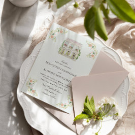 Convite Elegante Mansão em Aquarela Casamento Rococó