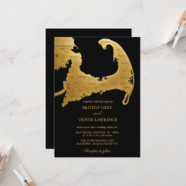 Convite Elegante mapa do Cape Cod em preto e dourado para
