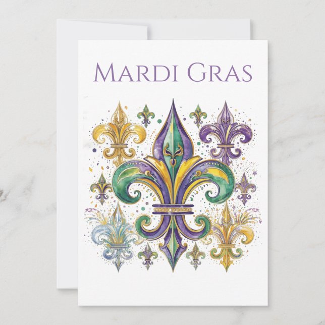 Convite Elegante Mardi Gras em Aquarela  (Frente)