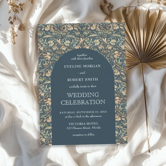 Convite Elegante marfim azul floral Art Nouveau (Elegant dusty blue ivory floral Art Nouveau Invitation)