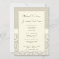 Elegante Marfim Bege Damask Bolinhas Recepção Apen