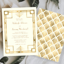 Elegante Marfim Dourado Geo Vintage Casamento Deco