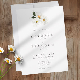 Convite Elegante Margarida Aquarela Casamento Minimalista
