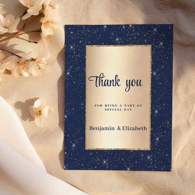 Convite Elegante marinho azul dourado confetti Obrigado (Elegant navy blue gold glitter confetti Thank You )