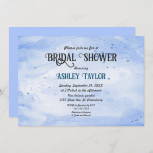 Convite Elegante Marinho de Aquarela Azul Chá de panela Ru