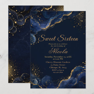 Convite Elegante Marinho e Tinta Alcoólica Dourada Sweet S