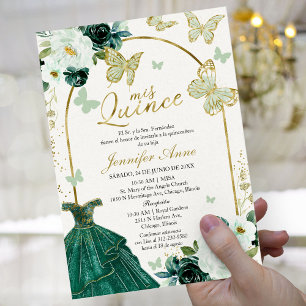 Convite Elegante Mariposa Verde Sage Quinceañera Espanhola