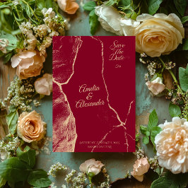 Convite Elegante Mármore Burgundy e Dourado Claro Salve a 