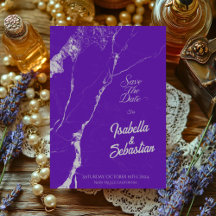 Elegante Mármore Roxo Prata Save the Date casament