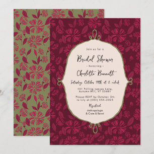 Convite Elegante Maroon Floral Chá de panela
