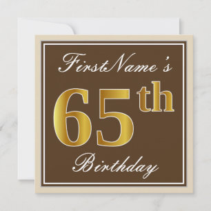 Convite Elegante, Marrom, Dourado Falso Aniversário de 65 
