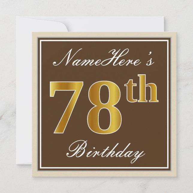 Convite Elegante, Marrom, Dourado Falso Aniversário de 78  (Frente)
