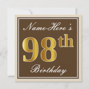 Convite Elegante, Marrom, Dourado Falso Aniversário de 98 