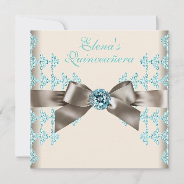 Convite Elegante Marrom e Azul Turquesa Quinceanera (Frente)