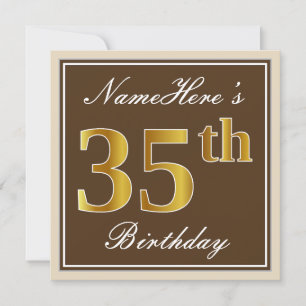 Convite Elegante, Marrom, Faux Dourado 35º Aniversário +