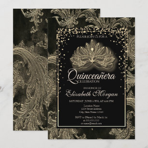 Convite Elegante Máscara Moderna Floral Damasco Quinceaner