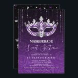 Convite Elegante Mascarada de Prata Roxo Negra Doce 16<br><div class="desc">Mude o roxo para QUALQUER cor, e escolheu prata, ouro e ouro rosa para combinar facilmente com o seu doce 16 tema de mascarada! Ilustrada por Raphaela Wilson e encontrada apenas no Zazzle, essa única arte do SVG proporciona a flexibilidade criativa para alterar a cor combinada com os sotaques de...</div>