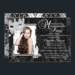 Convite Elegante Mask Heels Mascarada Photo Sweet 16<br><div class="desc">Prata e Mascarada Negro Doce Dezesseis Convidam. POR FAVOR,  OBSERVE todas as imagens planas! Eles não têm pérolas ou joias verdadeiras!</div>