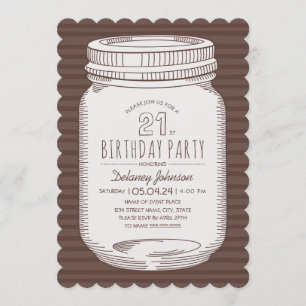 Convite Elegante Mason Jar Rustic aniversário de 21 anos