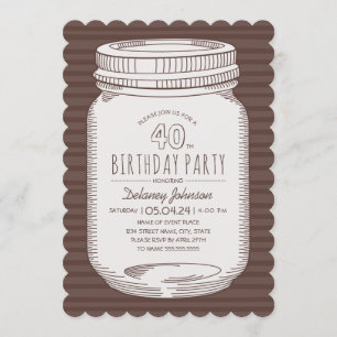 Convite Elegante Mason Jar Rustic aniversário de 40 anos
