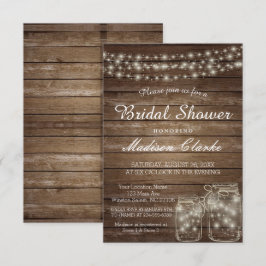 Convite Elegante Mason Jar Rustic Wood Chá de panela Card