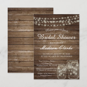 Convite Elegante Mason Jar Rustic Wood Chá de panela Card