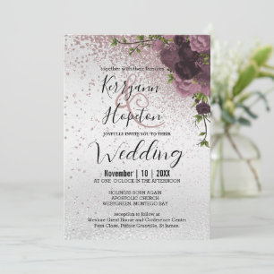Convite Elegante Mauve Glitter e Floral