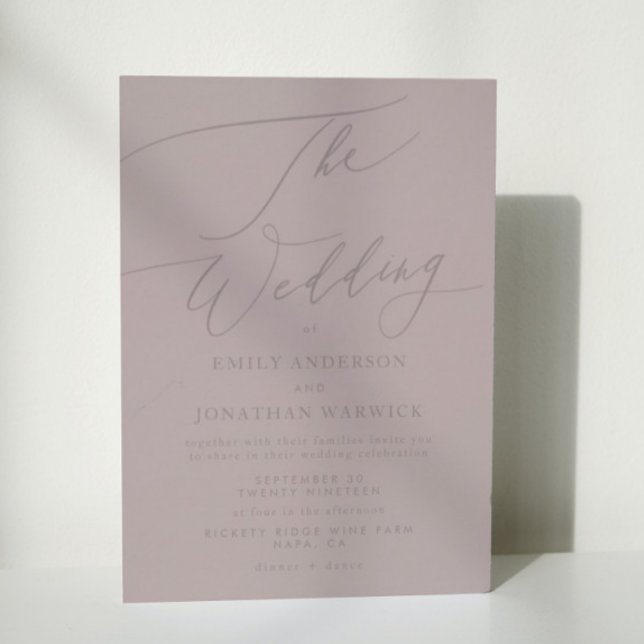 Convite Elegante Mauve Taupe Calliografia O Casamento (Criador carregado)