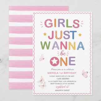 Convite Elegante Menina de Aniversário de 1 Ano em Aquarel