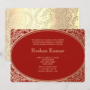 Convite Elegante Menino Dourado Vermelho Annaprashan