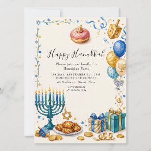 Convite Elegante Menorá Festa de Hanukkah Celebração Judai