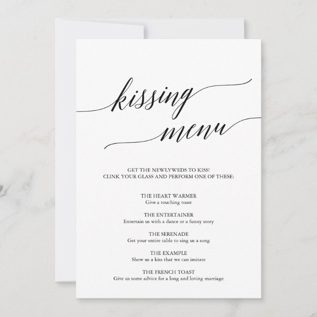 Convite Elegante Menu de Beijo em Caligrafia Preta (Frente)