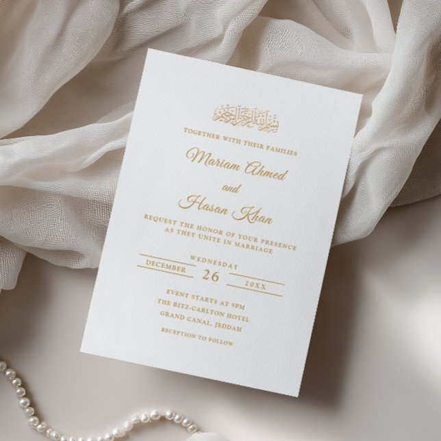 Convite Elegante Minimal Dourado Estilo de Letra Musulmano (Criador carregado)