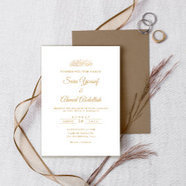 Convite Casamento Mínimo Muçulmano Dourado Branco Moderno 