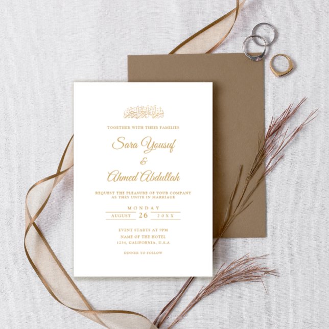 Convite Elegante Minimal Dourado Estilo Script Casamento M (Criador carregado)