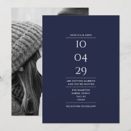 Convite Elegante Minimalista Azul Marinho Data do Casament