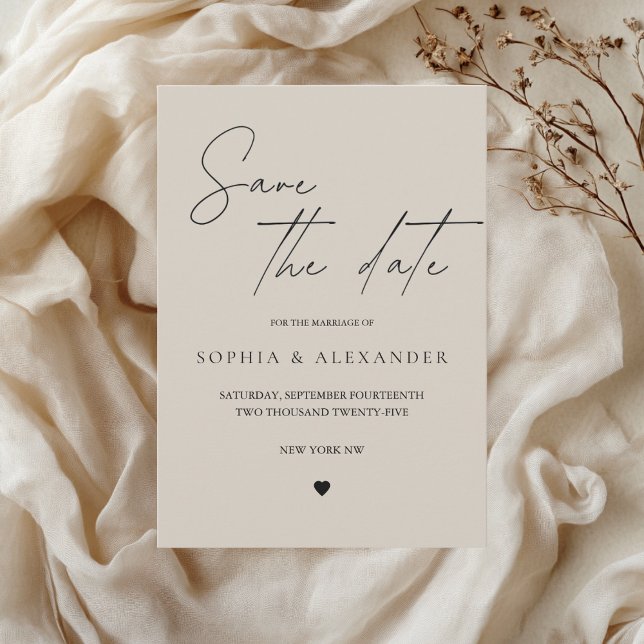 Convite Elegante Minimalista Bege Save the Date (Criador carregado)