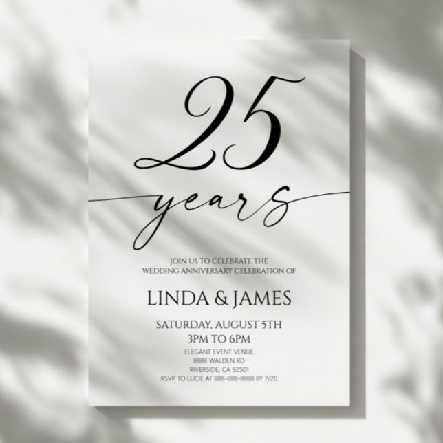 Convite Elegante Minimalista Bodas de Prata 25º Aniversári (Criador carregado)