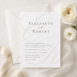 Convite Elegante Minimalista Bodas Monograma Bege